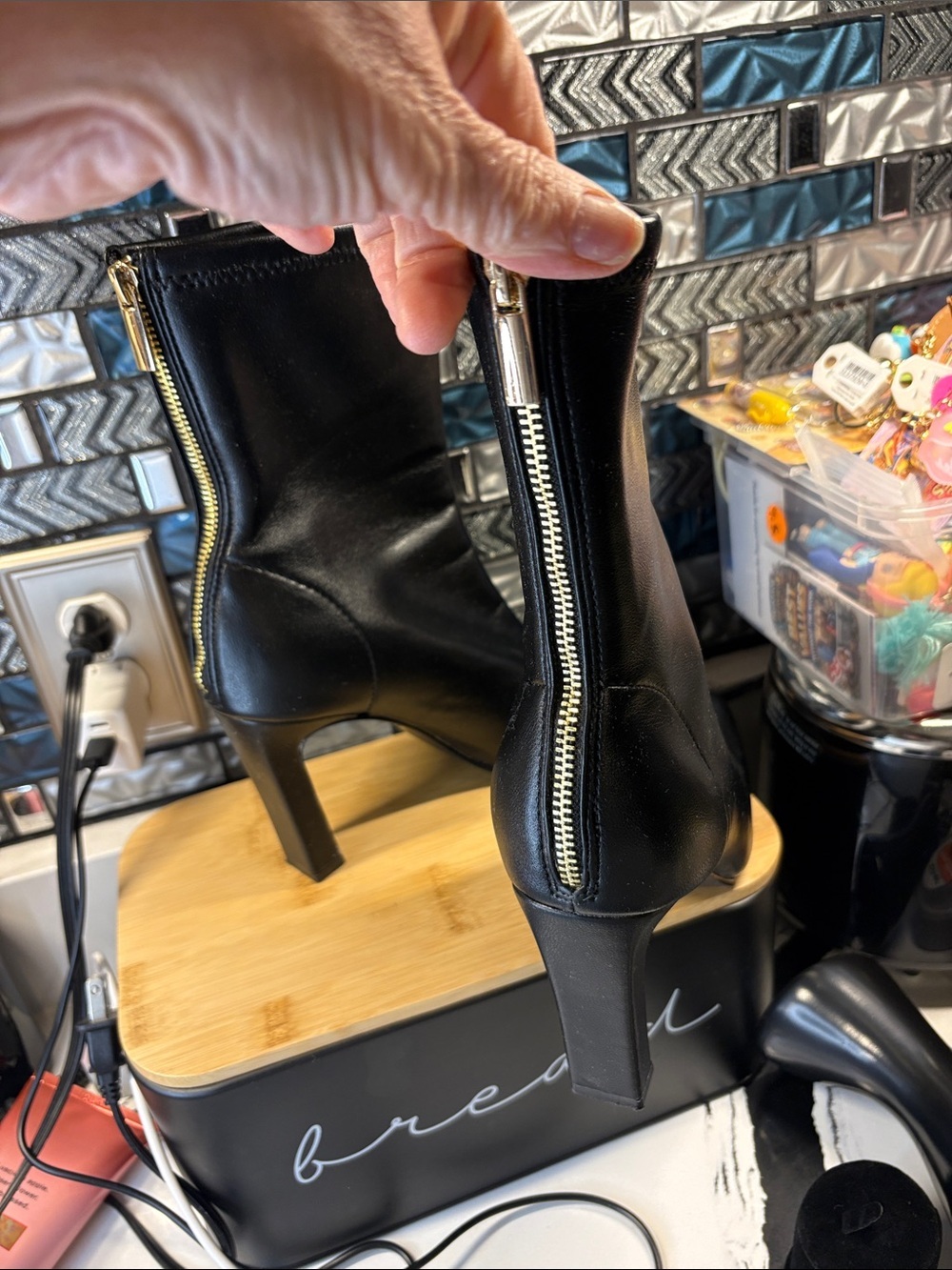 Steve Madden Black Square-Toe Stretch Ankle Boots - Picture 3 of 9